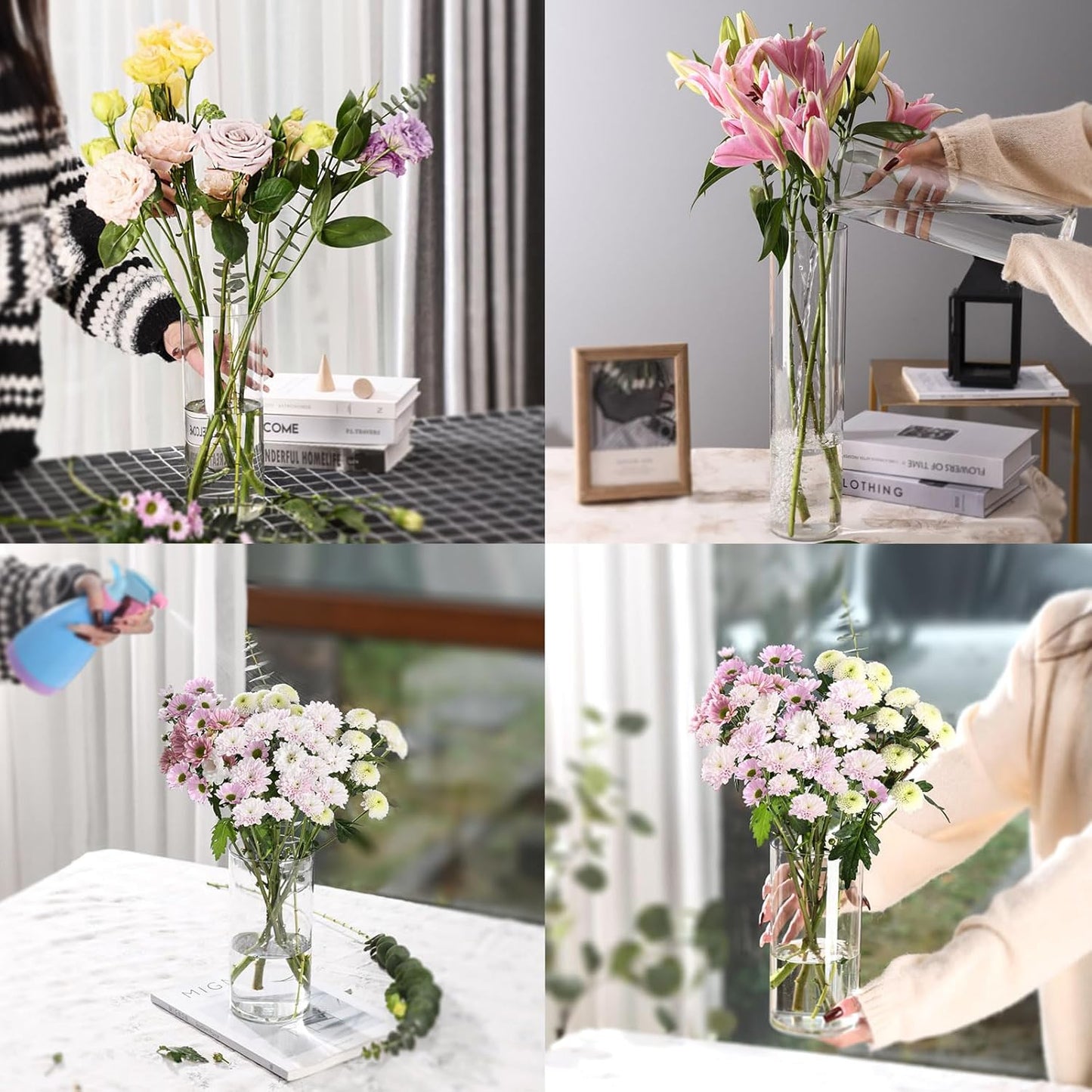 Clear Flower Vase, Non-breakable Vases, 6" W x 14" H, Acrylic Vase, Aesthetic Room Decor Cylindrical Modern Flower Vases for Table Centerpiece, Home Decor, Women Floral Arrangement Gift