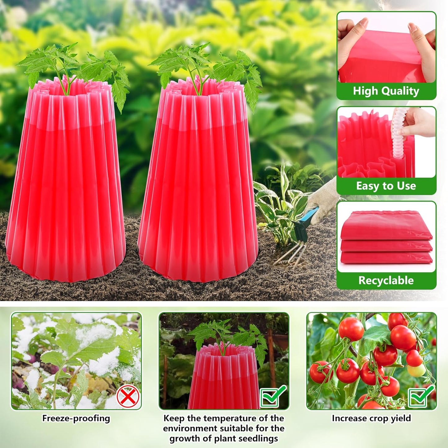 MJZ 5 Pack Walls of Water Plant Protectors, 18.3 x 18.3 Inch Reusable Wall of Water for Tomato Plants, Early Season Insulated Plant Protector Freeze Protection, Plant Covers for Winter Cold Weather