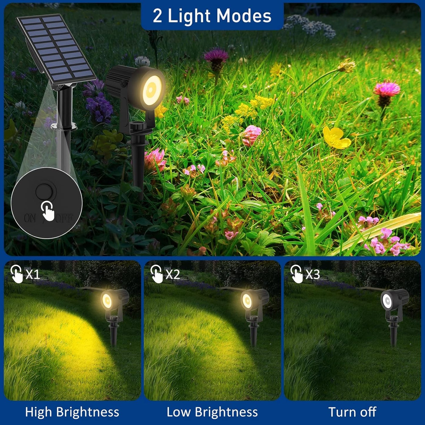 T-SUNUS Halloween Solar Landscape Spotlights 2 Pack Warm White, IP65 Waterproof Spot Lights 9.8ft Cable, Outdoor 3000K Garden Light Separated Panel for Christmas Tree Flag Yard Driveway Walkway Pool