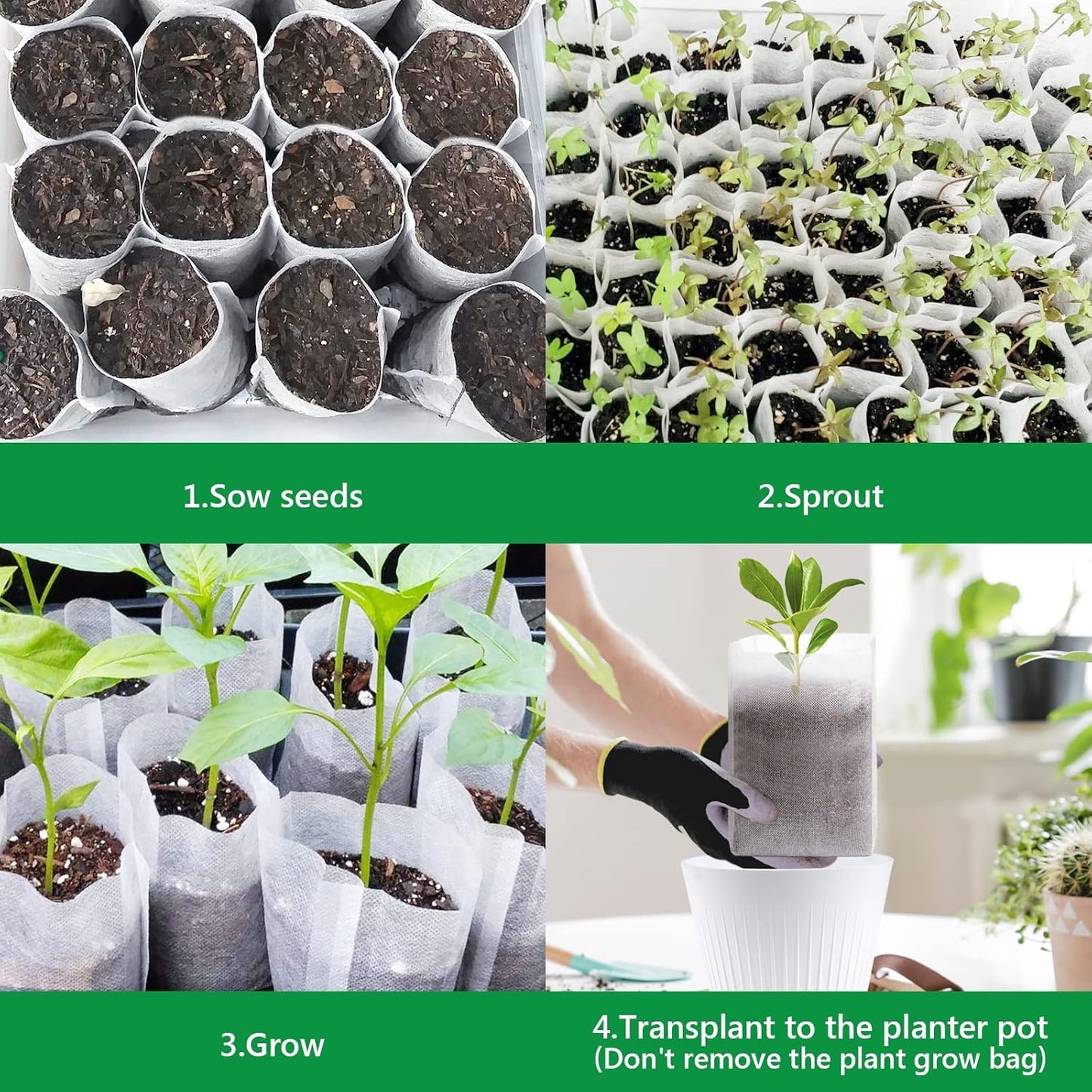 GREANER 100pcs Biodegradable Nursery Bags, 9 x 9inch Seed Planting Bags, Planting Seed Starting Pots Pouches, Standable Pouch for Potato, Flower, Tomato Plant Starts
