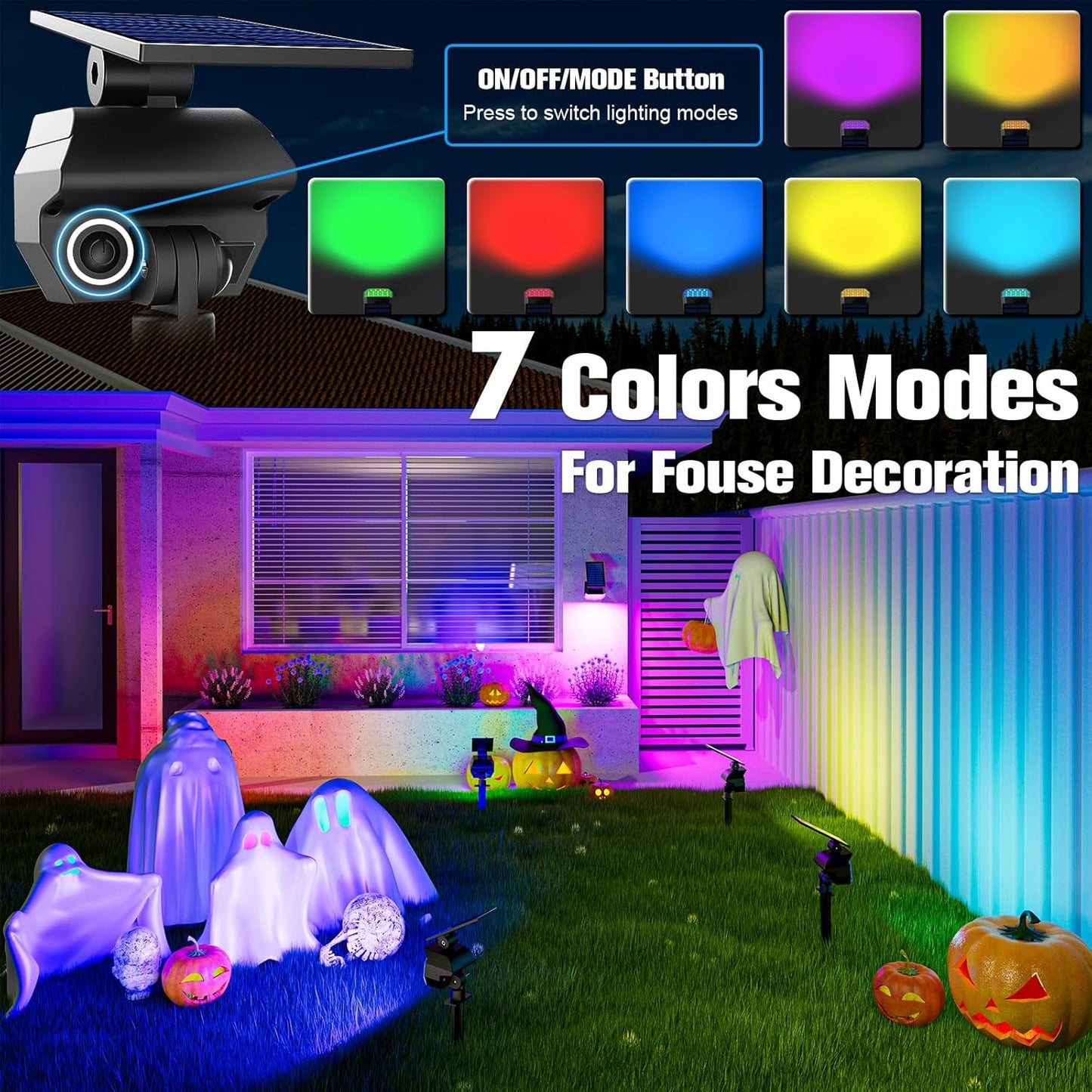 NIORSUN Solar Color Changing Lights Outdoor,7 Lighting Modes RGB Solar Outdoor Lights,IP67 Waterproof Multicolor Landscape Spotlights for Halloween Holiday Decorations,8 Pack