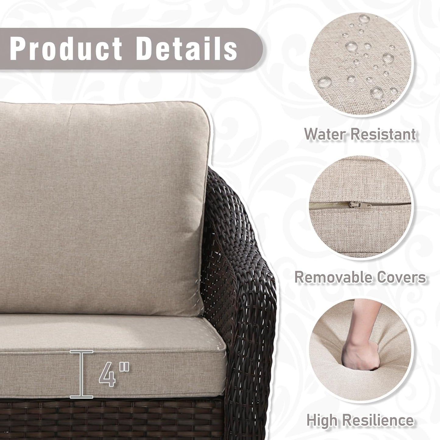 3 Piece Patio Wicker Conversation Set, All-Weather Use Outdoor Wicker Sofa with 2 PE Rattan Chair, Ideal for Porch, Backyard, Balcony, Poolside, Beige