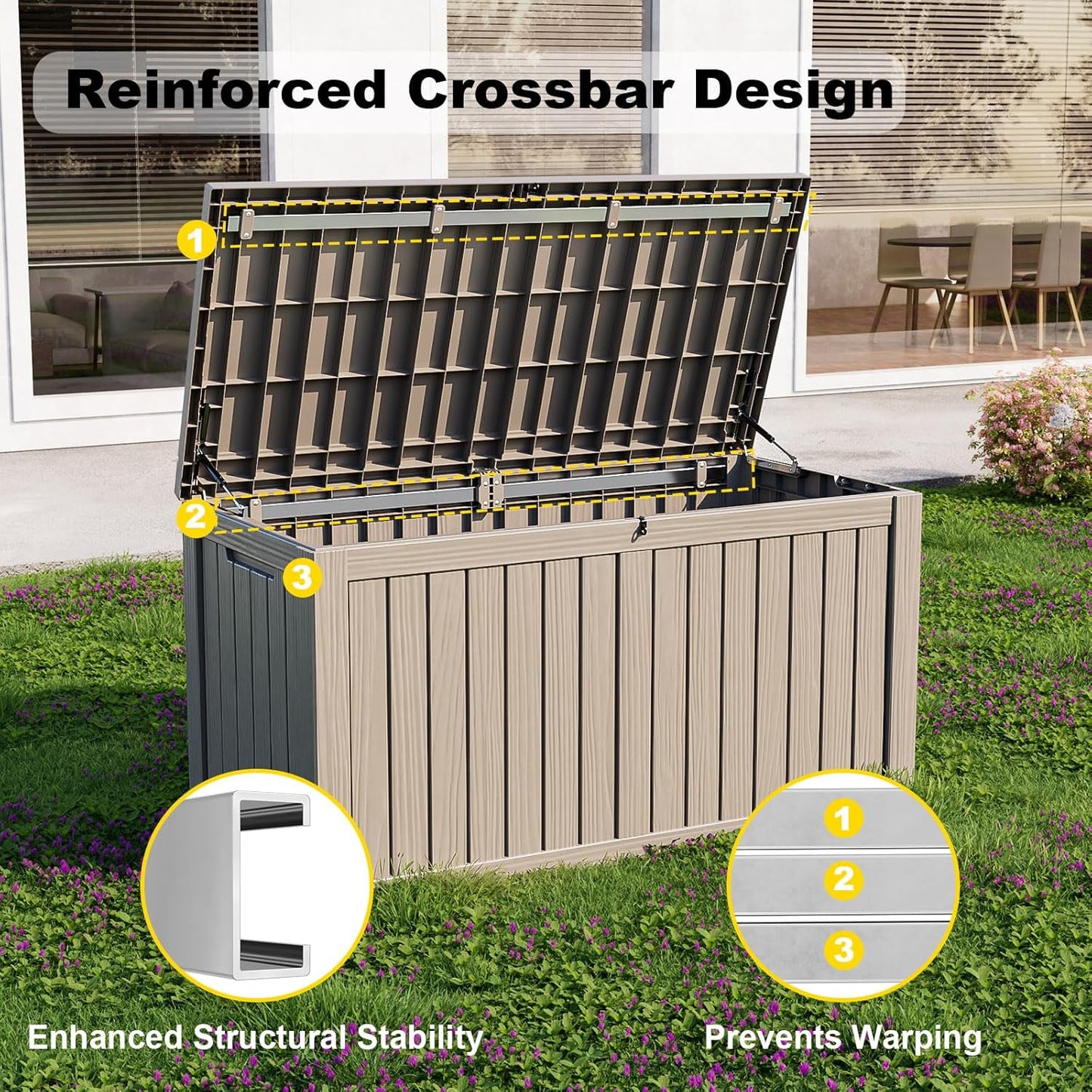 150 Gallon Resin Outdoor Deck Box Waterproof Patio Furniture, Garden Tools, Cushions, Pool Accessories Outside Storage Box (150 Gallon,Grey)