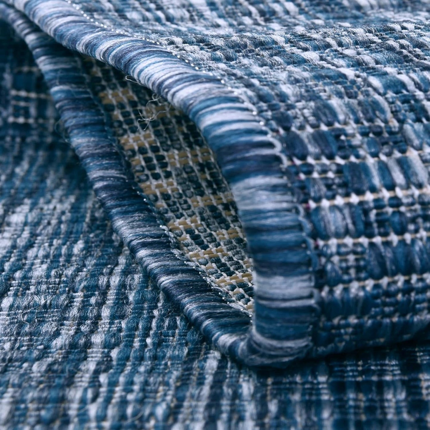 Unique Loom Collection Casual Transitional Solid Heathered Indoor/Outdoor Flatweave Area Rug (8' Octagon, Blue/Navy Blue)