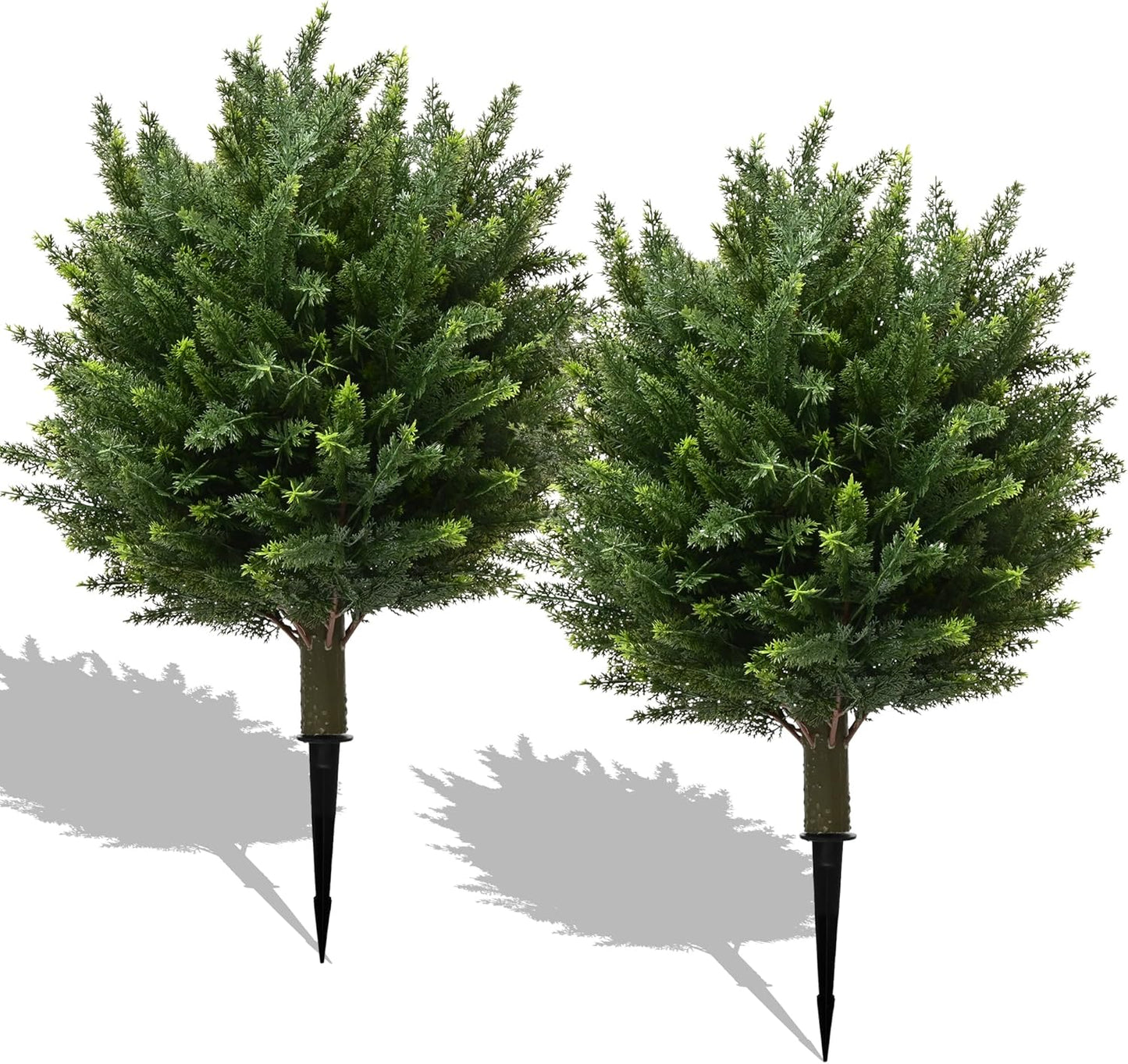28" UV Resistant Artificial Shrubs for Outdoors - Real Looking Faux Bushes, Fake Cedar Trees, Outdoor Faux Ball Plants & Topiaries - Set of 2 Artificial Shrubs, Artificial Bushes for Garden Decor