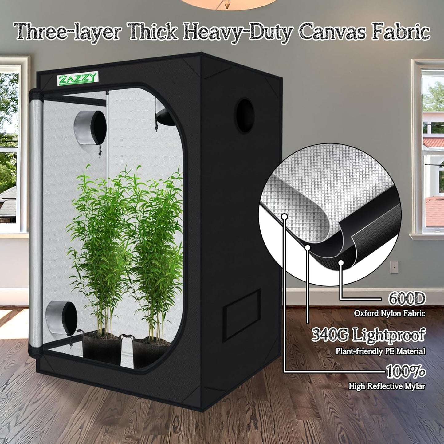 zazzy Grow Tent, 48"x48"x78" Growing Tents for Indoor Plant 600D Mylar Hydroponic Grow Tent High Reflective Growing Tent Room for Indoor Plant Fruit Flower Veg
