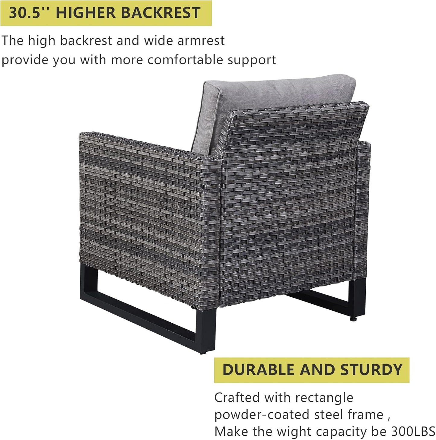 HUMMUH 5 Piece Outdoor Furniture Set with Fire Pit Table 41in 55,000 BTU,Wicker Outdoor Conversation Sets -Patio Chairs Set of 2 Patio Sofa for Porch,Garden,Backyard