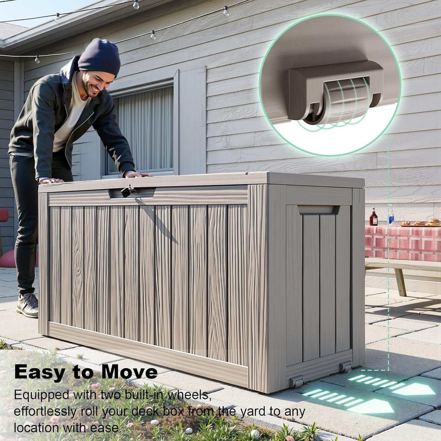 75 Gallon Waterproof Outdoor Storage Box,Resin Deck Box,Lockable Outside Storage Box Container for Patio Furniure,Garden,Pool Tools (75 Gallon,Grey)