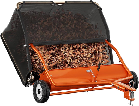 48" Lawn Sweeper Tow Behind, Grass Sweeper Tow Behind with 25.16 cu. ft Large Hopper, Heavy Duty Leaf & Grass Collector, Adjustable Brush Height Lever and Dumping Rope, Lawn and Yard Cleanup Tool