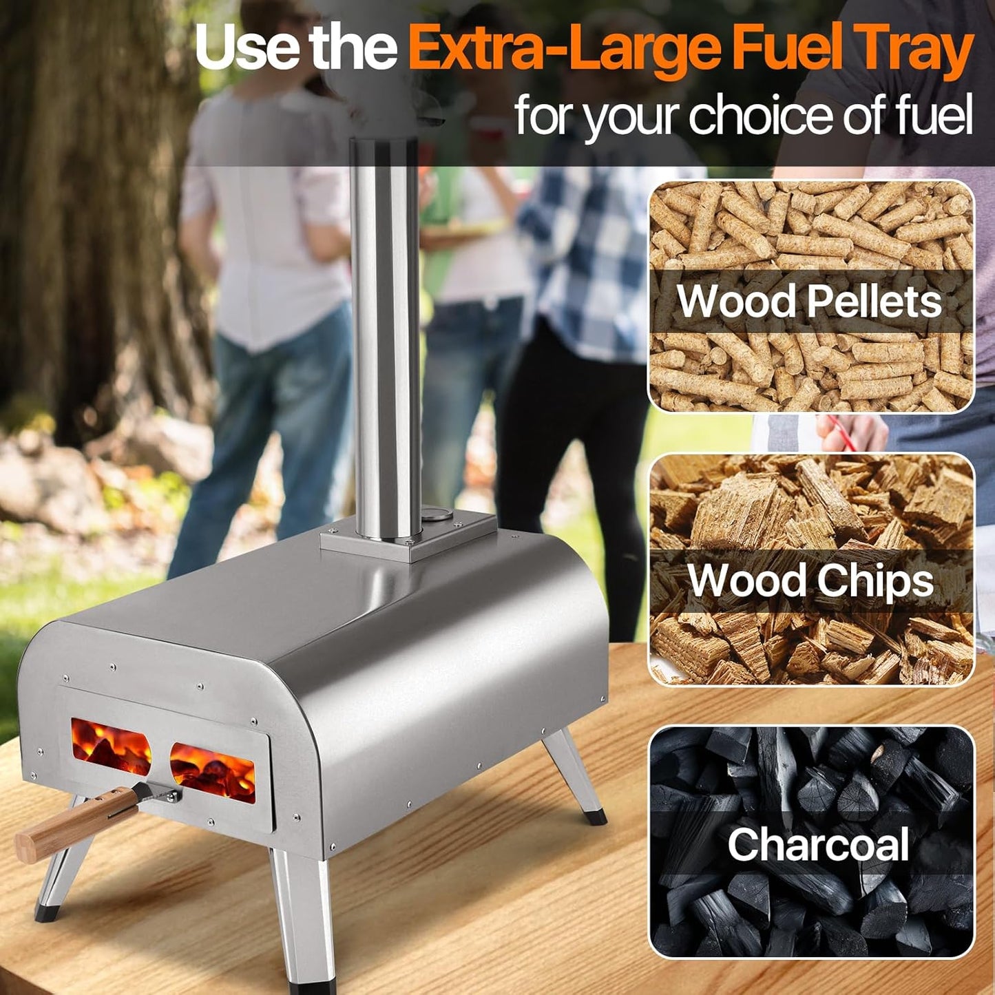 Pizza Oven 13 Inch Outdoor Wood Fired Portable Stainless Steel Pizza Oven with Pizza Stone for Family Outside Cooking Camping Backyard BBQ Pizza Maker Garden Kitchen(Silver 13IN)