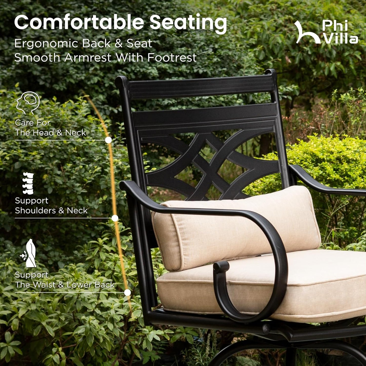 PHI VILLA 3 Pieces Patio Bar Set,Outdoor Bar Table and Chairs Set, Strong and Heavy Duty Outdoor Bar Set with Cushion and Pillow，2PCS Swivel Bar Stools with Square Bar Height Table