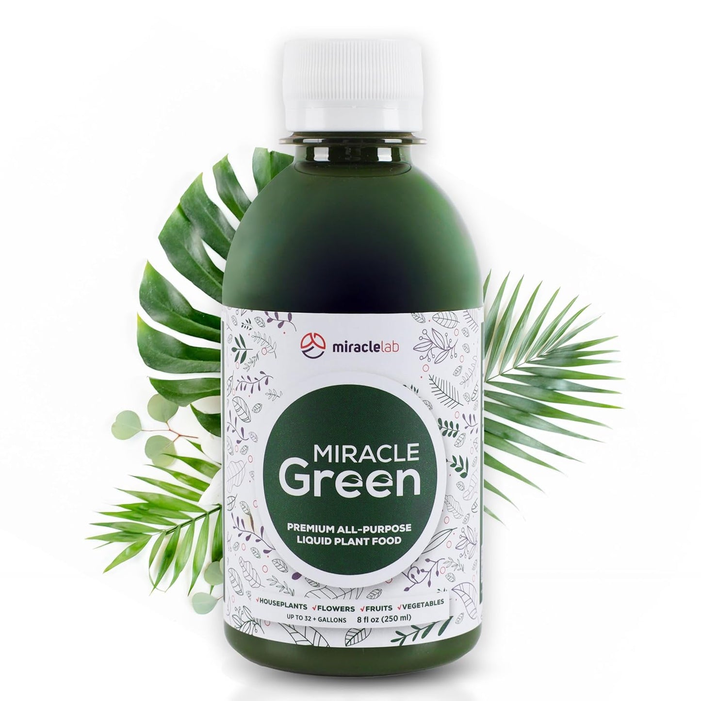 Miracle Green Fast-Acting Liquid Fertilizer- Special Formula with Tree Sap & Yucca Plant Extract - All-Purpose Fertilizer for Houseplants, Flowers, Fruits, Vegetables & Trees (8 oz Plant Food)