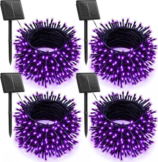 Brightown 4 Pack Halloween Solar String Lights, Total 184FT 480 LED Solar Lights Outdoor Waterproof Black Wire with 8 Modes, Solar Fairy Light for Garden Yard Patio Party Decors, Purple