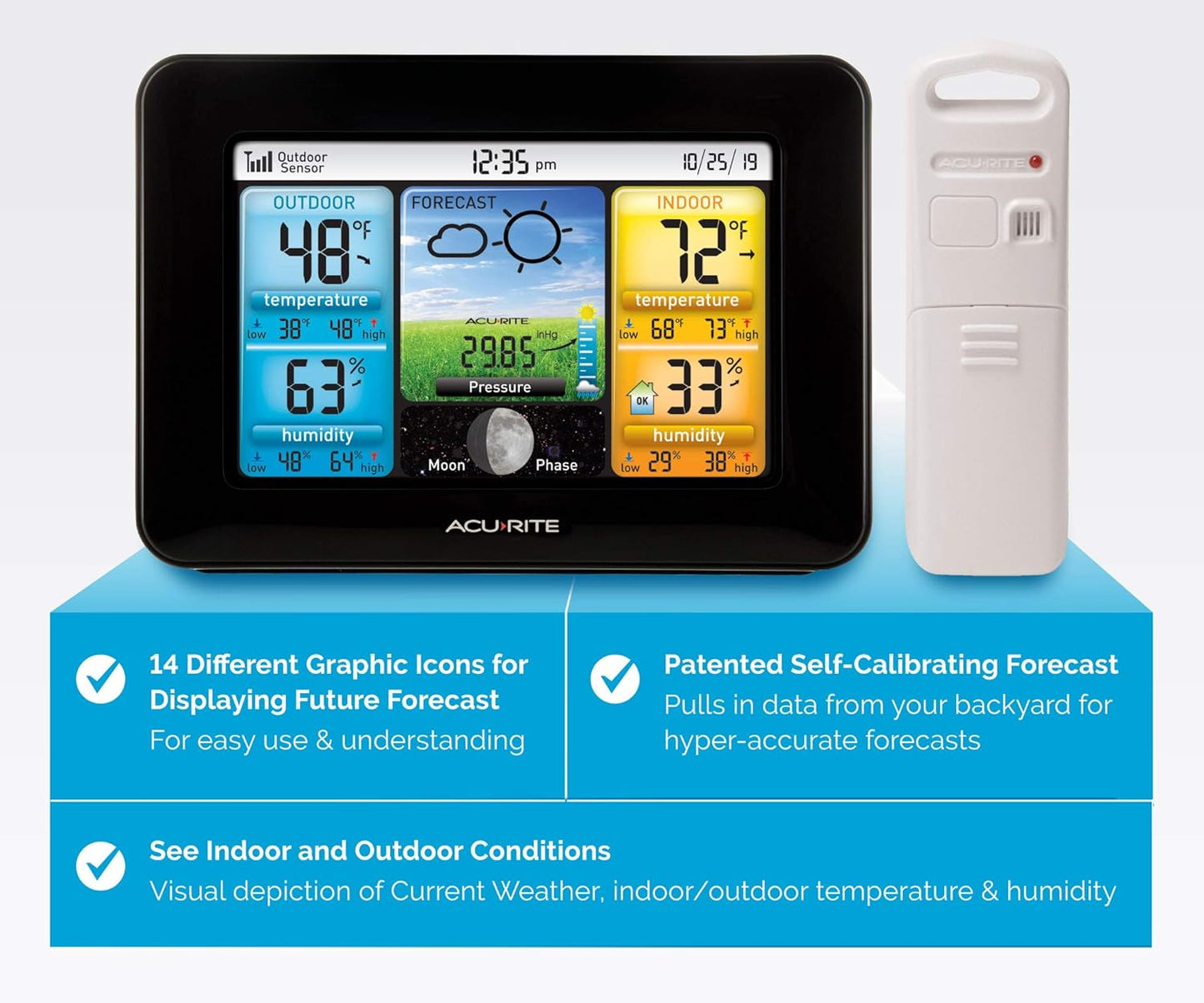 AcuRite Wireless Home Weather Station with Color Display, Indoor Outdoor Thermometer and Temperature Sensor (02077M)