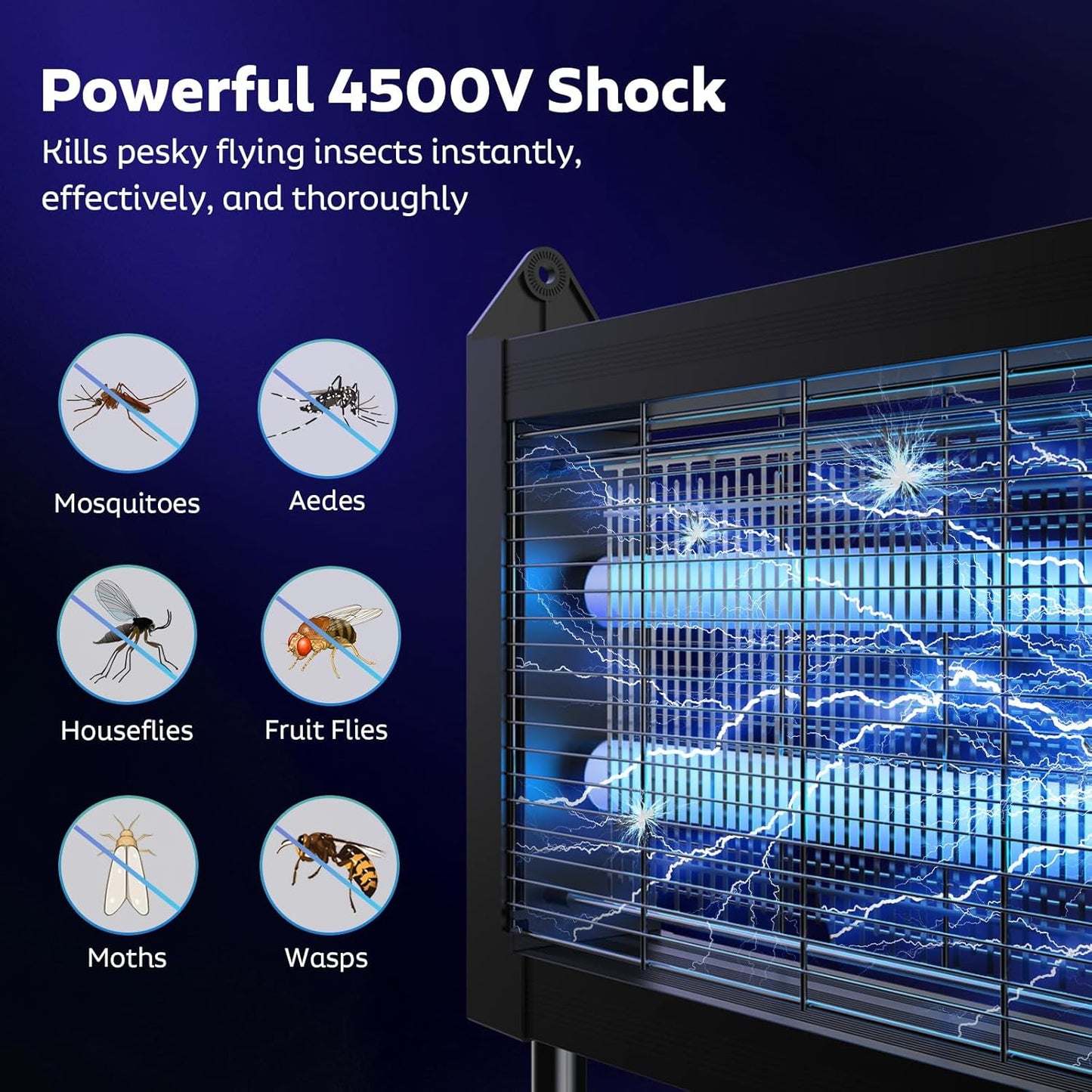 Solar Bug Zapper Outdoor, Mosquito Zapper Waterproof Electric Fly Zapper Rechargeable Mosquito Killer Lamp with 10W Solar Panel, 4500V Cordless Fly Trap for Backyard, Patio, Garden, RV, Camping