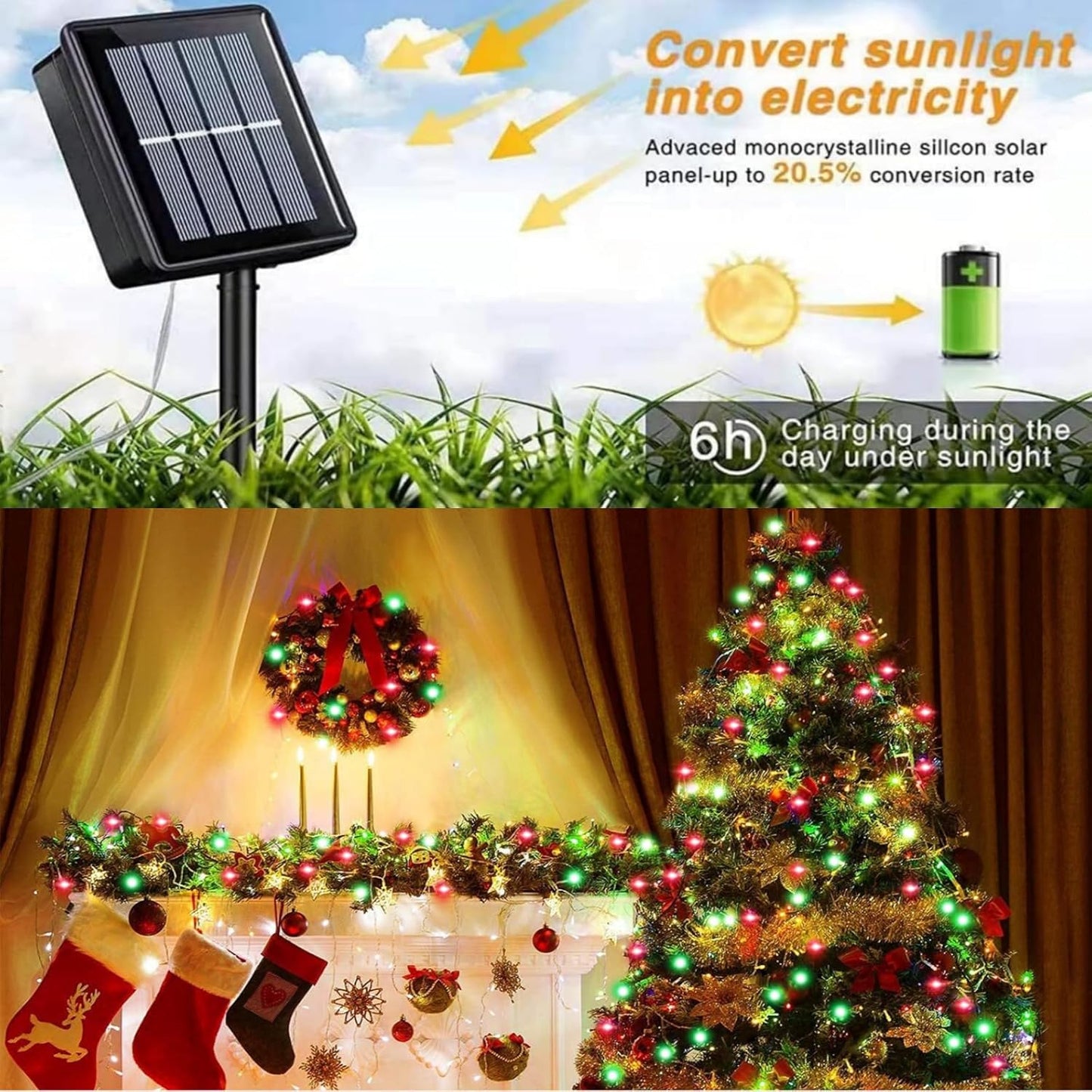 QITONG 4 Pack Red and Green Solar Christmas Lights, Each 33ft 100 LED Fairy Lights Outdoor Waterproof, 8 Modes Mini Twinkle String Lights for Outside