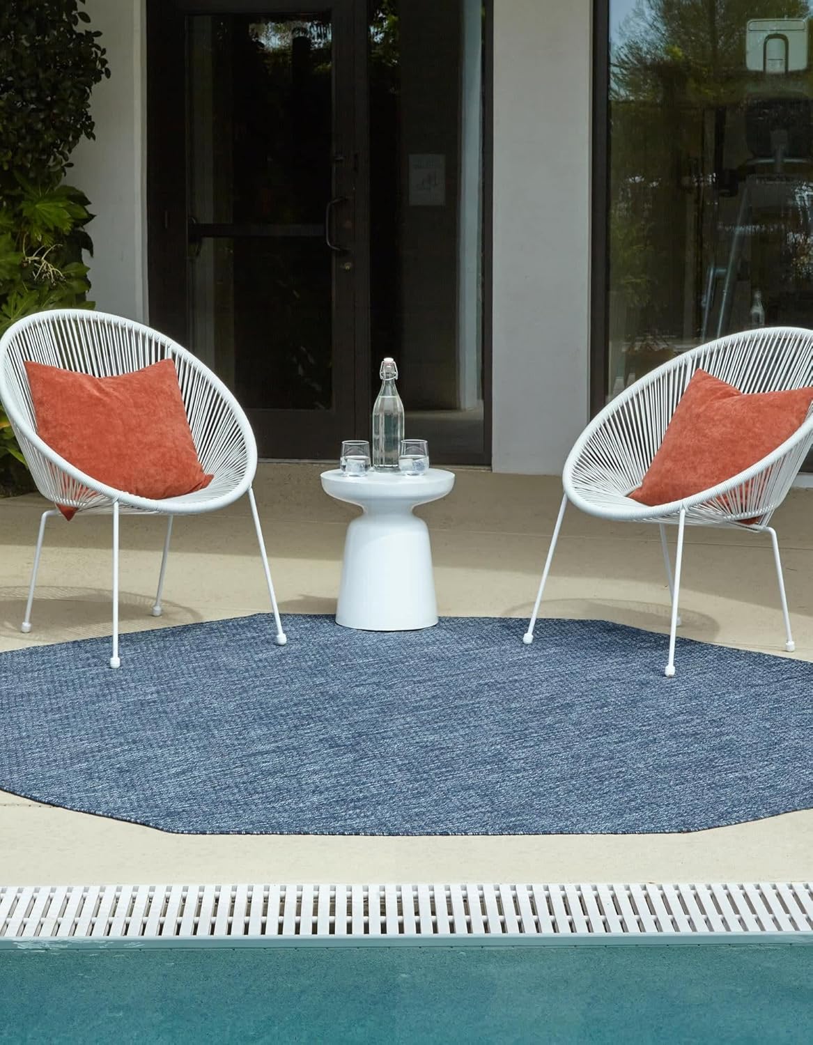 Unique Loom Collection Casual Transitional Solid Heathered Indoor/Outdoor Flatweave Area Rug (8' Octagon, Blue/Navy Blue)