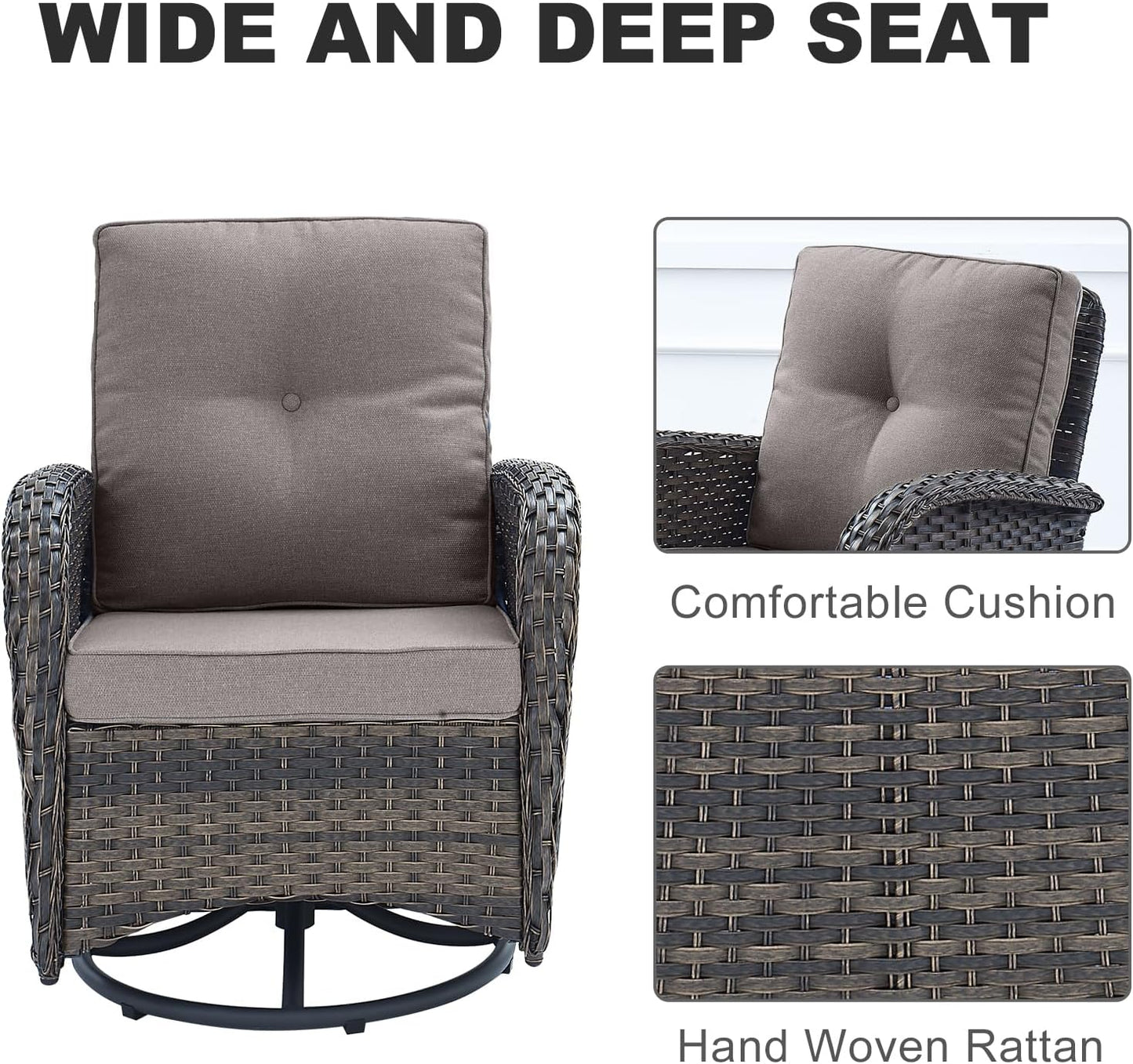 HUMMUH 5-Piece Patio Furniture PE Wicker Outdoor Conversation Set,All-Weather Rattan Swivel Chairs Outdoor Glider Couch for Backyard,Poolside,Deck