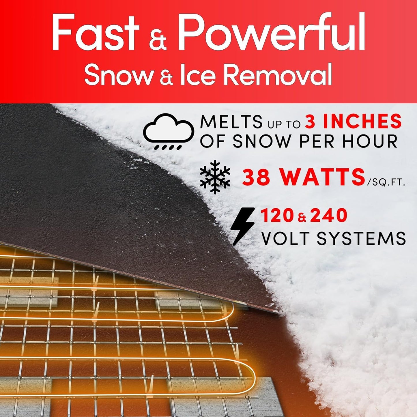 Electric Snow and Ice Melting Underground Cable 251 feet, Covers 83 sqft at up to 38 Watts/sqft, 240V – Radiant Heated Driveways, Walkways, Stairs – Installs Under Concrete, Asphalt, or Pavers