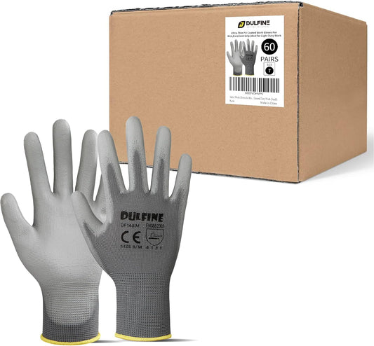 DULFINE Men's Grey Seamless Knit Protective Gloves, 60 Pairs, Medium