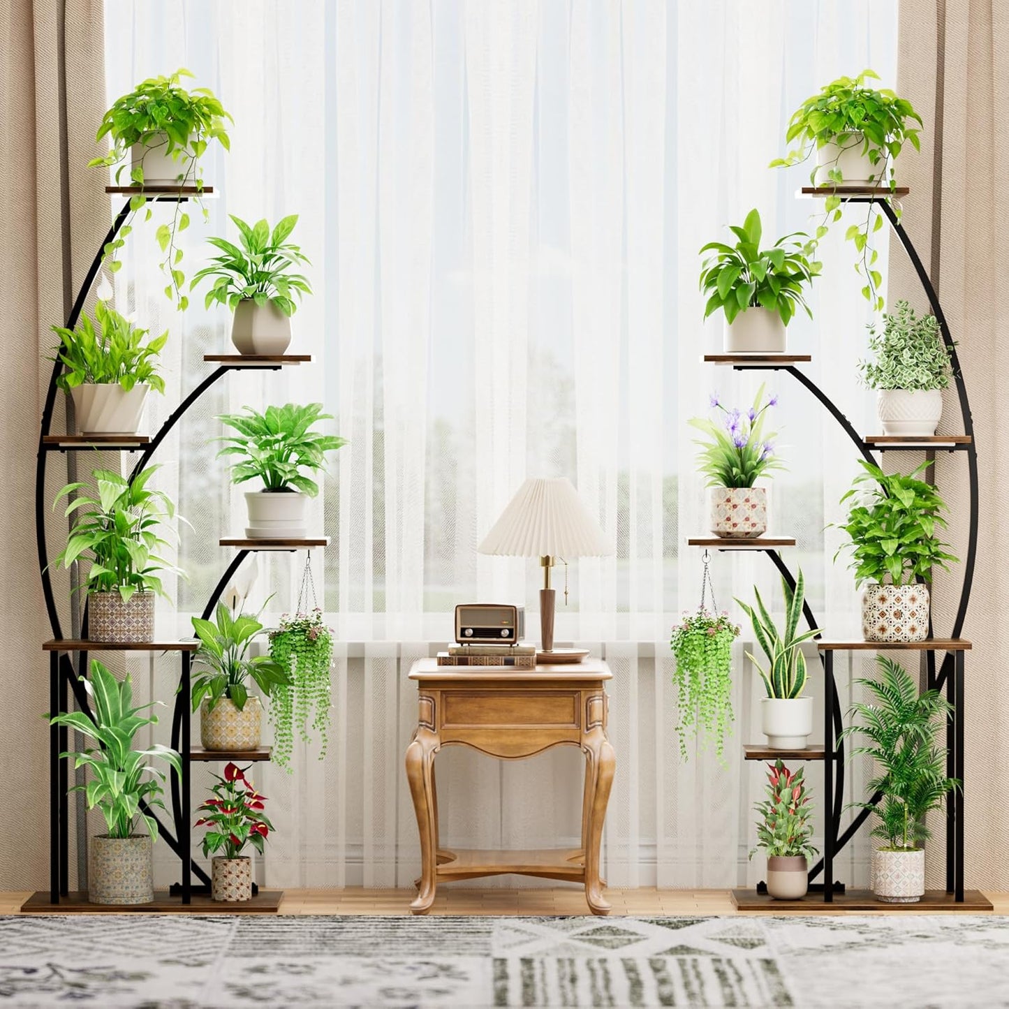 LATIBELL Plant Stand Indoor with Grow Lights, 63'' Tall Indoor Plant Shelf, 2 Pack Corner Plant Stands, 7 Tiered Lighted Flower Stands, Plant Rack Black Display Decorative for Living Room Patio