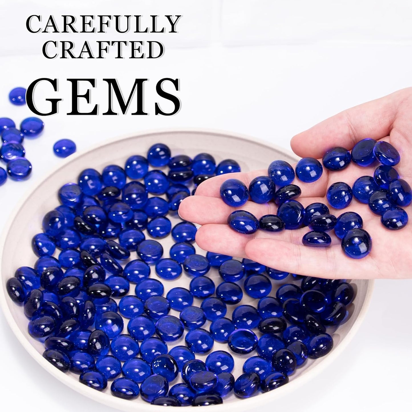 Meschett 50PCS Mini Glass Gems,Blue Mancala Stones Flat Bottom Marble Beads for Home Decorative Art Craft Vase Filler(0.5"~0.7")
