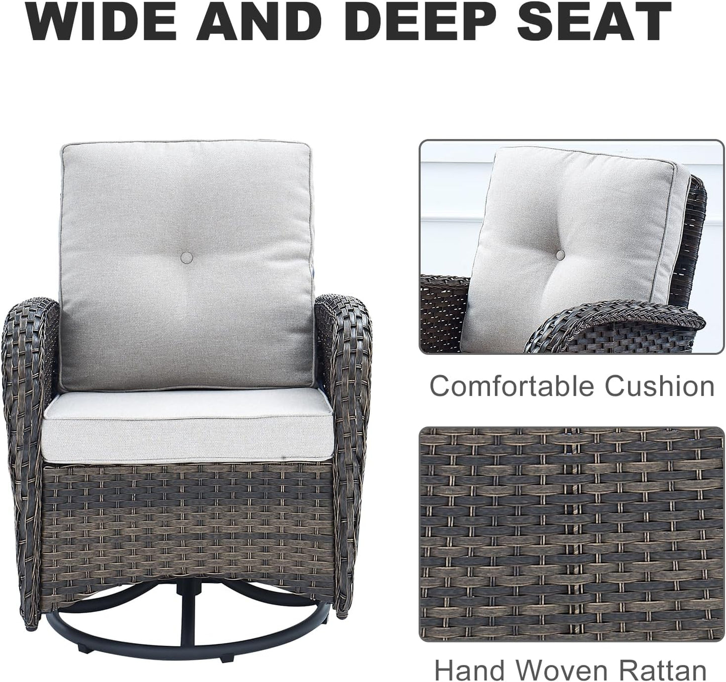 HUMMUH 5-Piece Patio Furniture Wicker Outdoor Conversation Set,All-Weather Rattan Swivel Chairs Bistro Set with Loveseat Coffee Table for Backyard,Poolside,Deck(Brown/Beige)