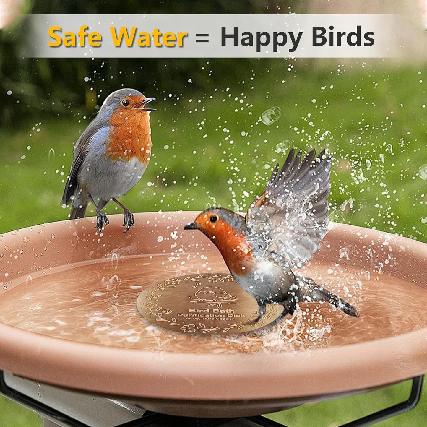 Bird Bath Copper Plate, 4 inches with 0.6mm Thickness, 99.99% Pure Copper Cleaning Plate Three Point Support,Offers Physical Safe Water Purification,Suitable for Outdoor Bird Bath (1 Pack)