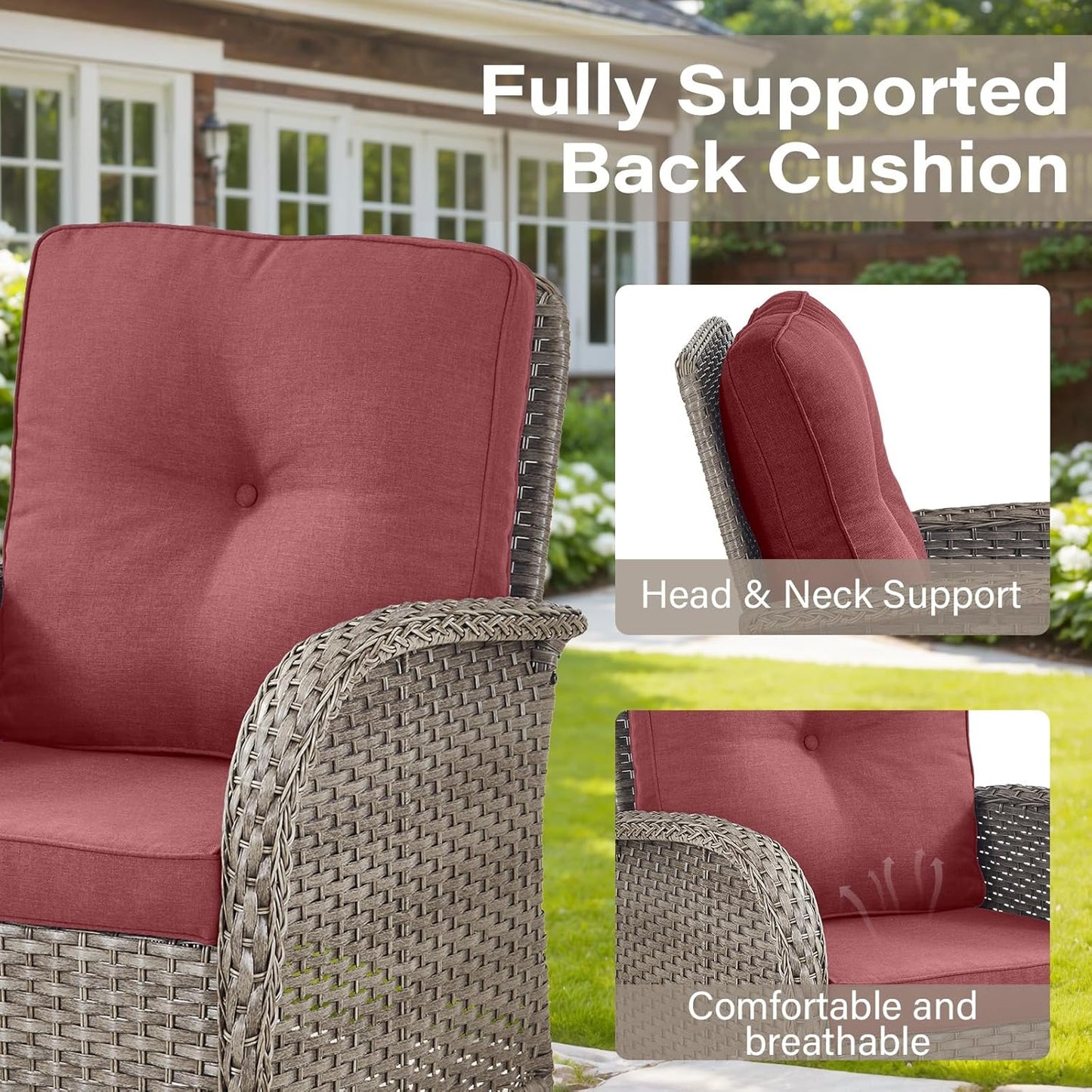 6 Pieces Wicker Patio Conversation Sets with Outdoor Swivel Rocker Chairs and Loveseat Glider Chair, All-Weather Rattan Furniture Set for Patio Deck Backyard Sunroom
