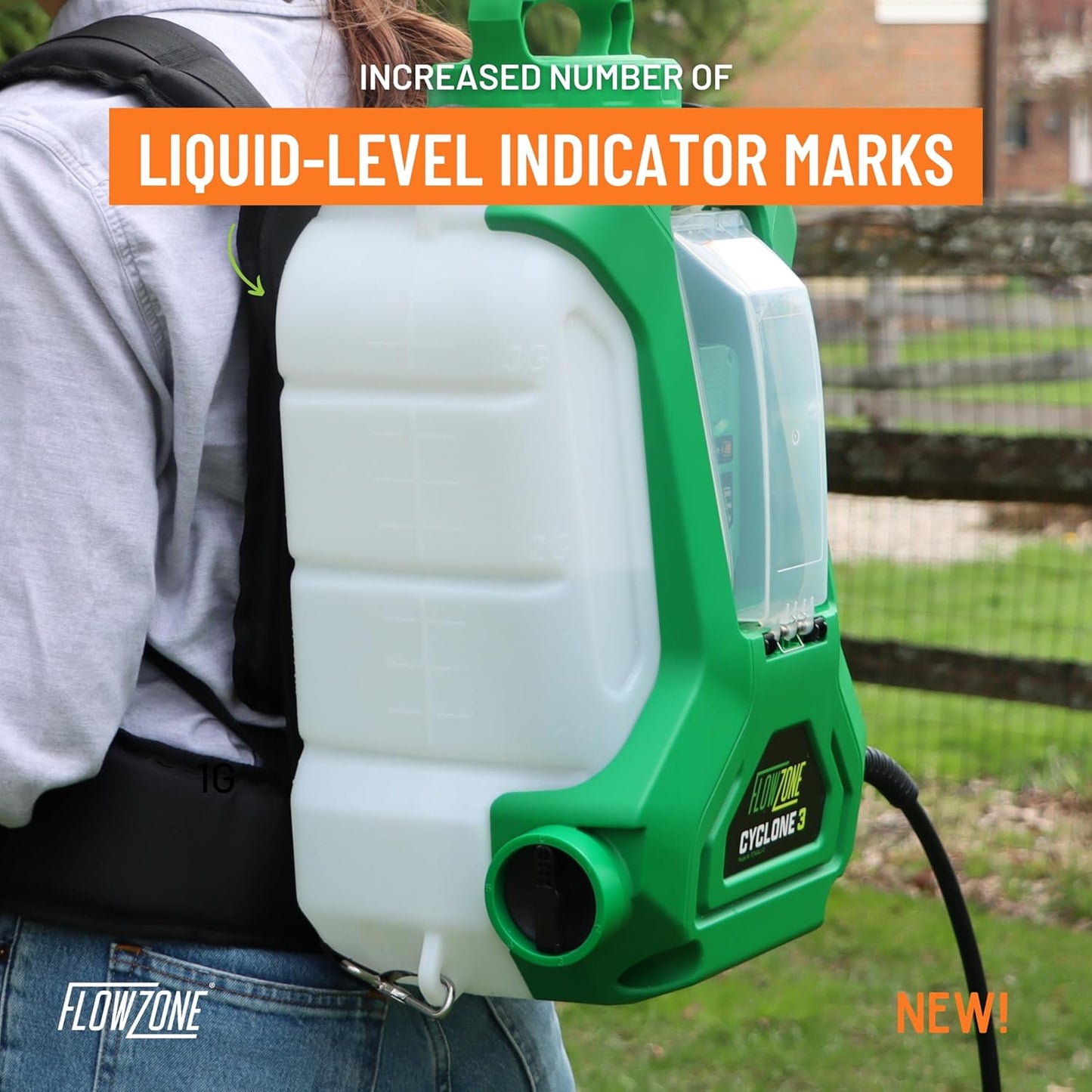 FlowZone Cyclone 3 Battery Powered Backpack Sprayer - Variable-Pressure 5-Position Electric Sprayer Compatible with FlowZone, De-Walt, Milwaukee, Makita, & Bosch Batteries (Battery Not Included)
