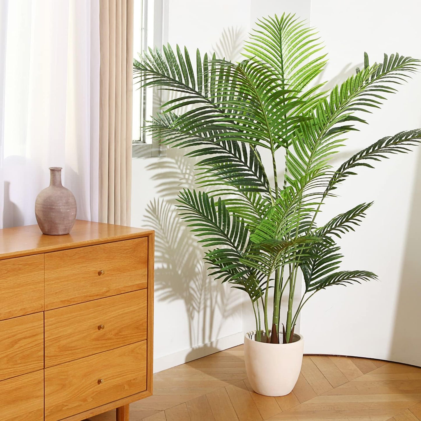 Fopamtri Artificial Areca Palm Plant 5 Feet Fake Palm Tree with 17 Trunks Faux Tree for Indoor Outdoor Modern Decoration Feaux Dypsis Lutescens Plants in Pot for Home Office Perfect Housewarming Gift
