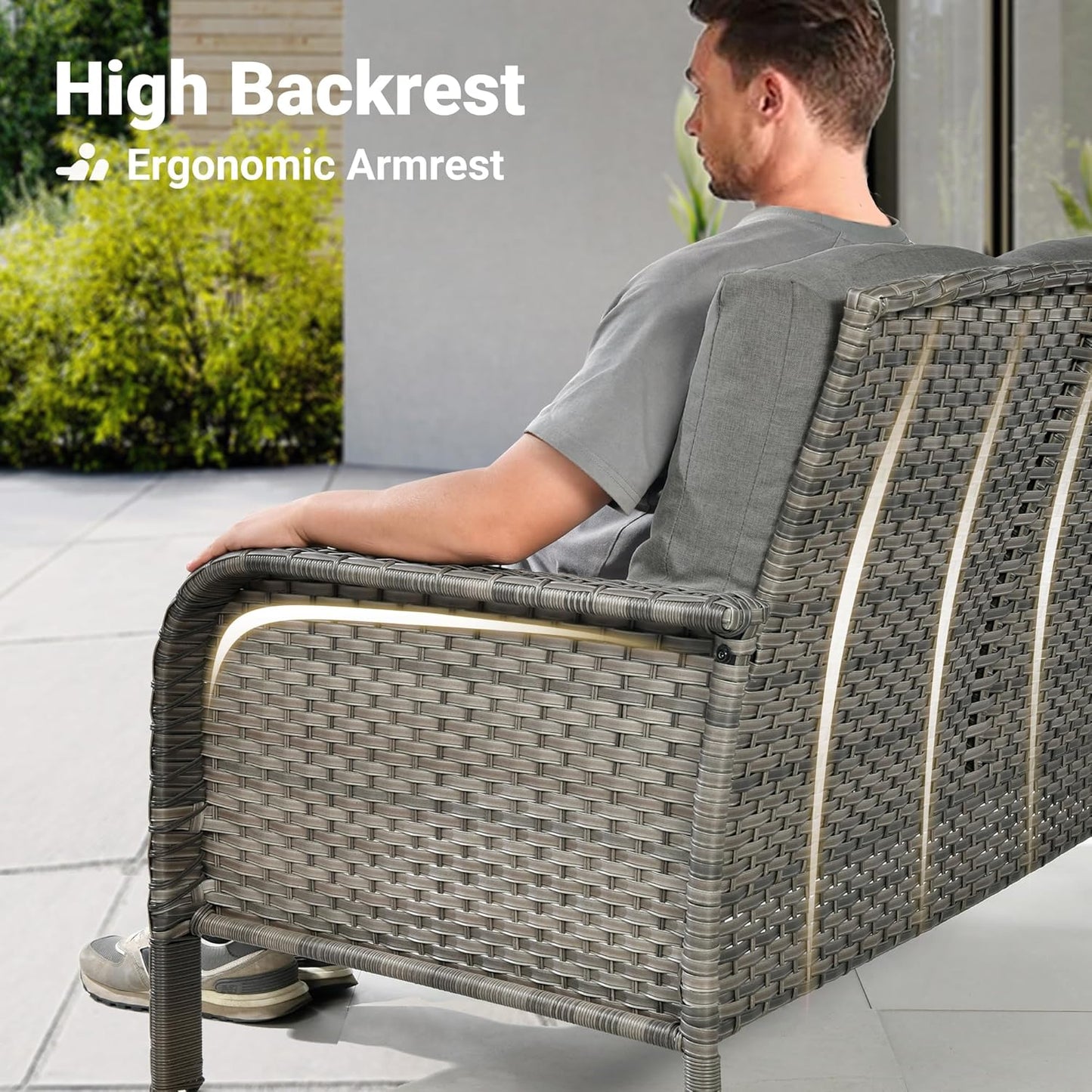 ovios 2 Pieces Patio Furniture Set, Outdoor Wicker Chairs of 2, All Weather High Back Rattan Chairs 2-Seater with Comfy Cushions for Porch Deck, Dark Grey
