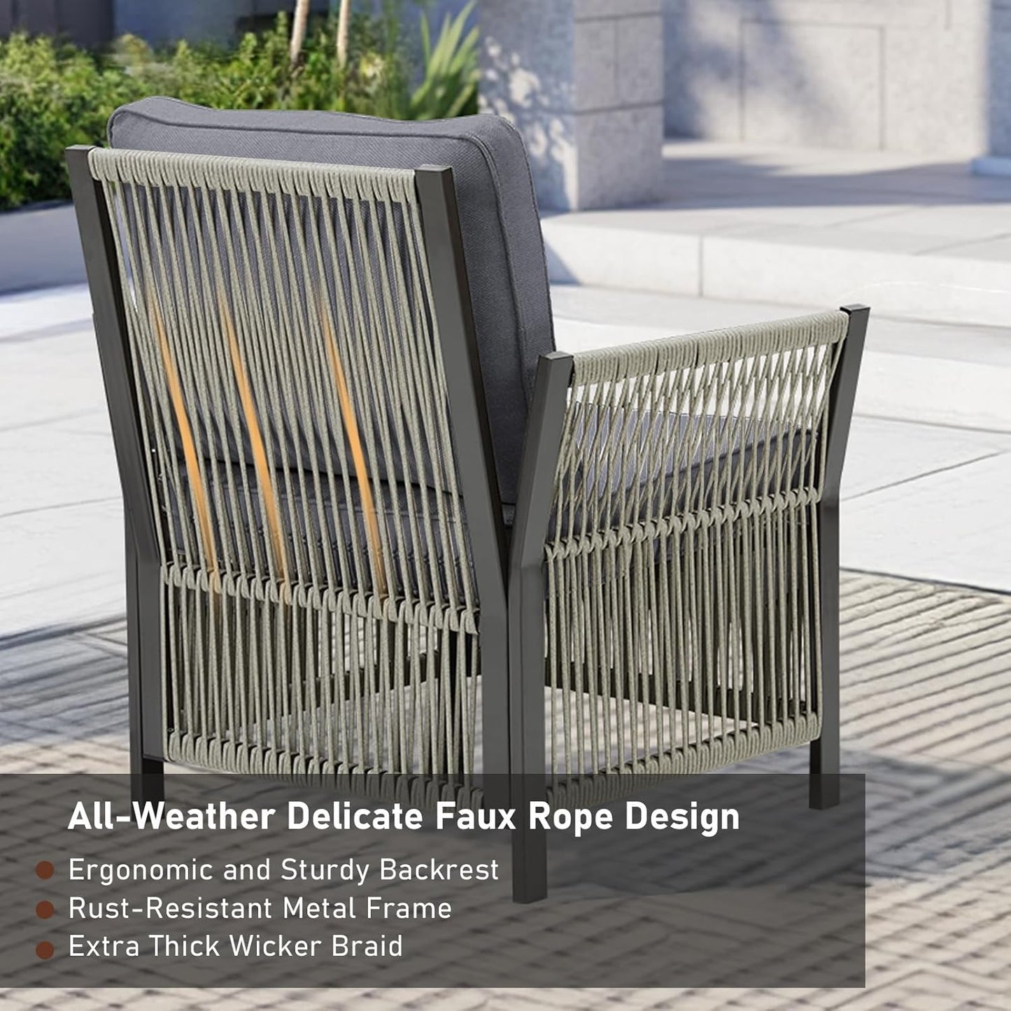 Patio Furniture Wicker Outdoor Conversation Set, 9-Piece All Weather Patio Furniture Rattan Swivel Rocking Chairs w/Ottomans, Side Table for Backyard, Balcony, Deck, Dark Grey