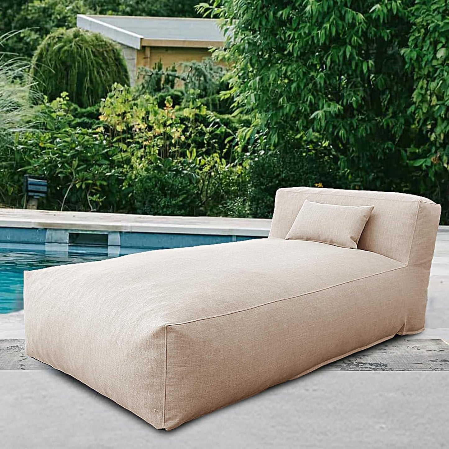 Outdoor Bean Bag Lounger Chair, Big Comfy Outdoor Daybed for Sunbathing and Tanning - Water-Resistant Patio Chaise and Pool Sun Lounger Furniture for Beach Deck (Light Beige)