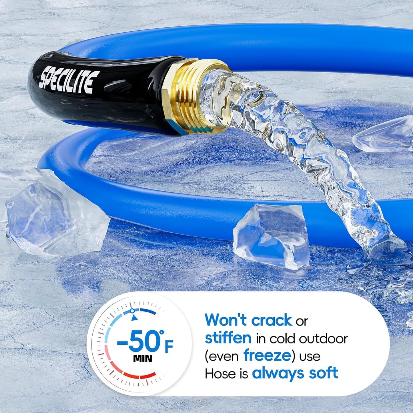 Hot/Cold Garden Water Hose 100 ftx 5/8 in, -50℉ To 190℉, Heavy Duty, Flexible, Burst 605 Psi, Lightweigh, Upgraded Rubber Pipe with 3/4" Brass Fittings For Backyard, Outdoor, Farm, Blue