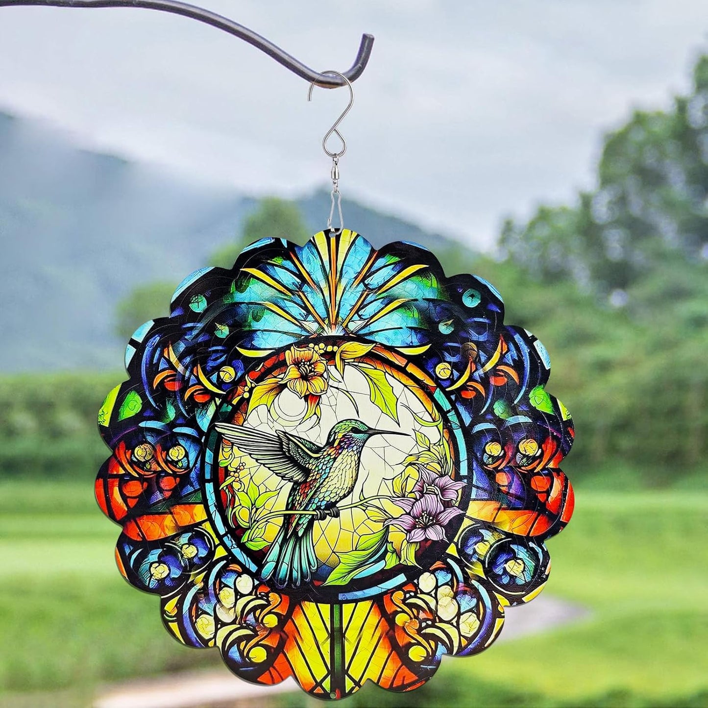 Wind Spinners Hummingbird Arts12 inch 3D Stainless Steel Laser Cut Metal Art Geometric Pattern Wind Sculpture Hanging for Yard Garden Decorations Gifts Indoor Outdoor