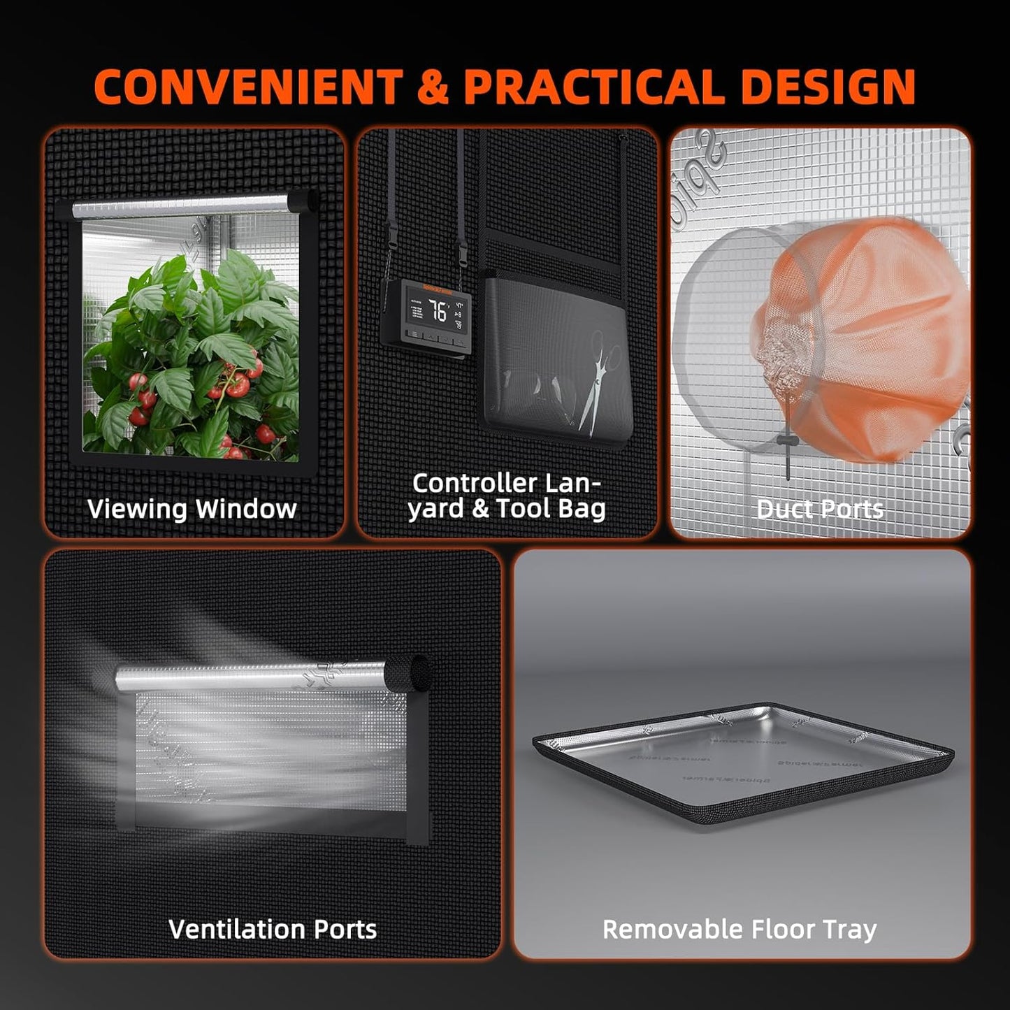 Spider Farmer 5x5 Grow Tent Pro-Grade, 60"x60"x80", with Observation Window and Floor Tray, 1680D Thicken Mylar Canvas, 5x5x6.6 for Indoor Hydroponic Growing for SF7000, SE7000, G7000