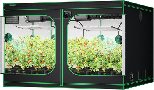 VIVOSUN S108 10x10 Grow Tent, 120"x120"x80" High Reflective Mylar with Observation Window and Floor Tray for Hydroponics Indoor Plant for VSF6450
