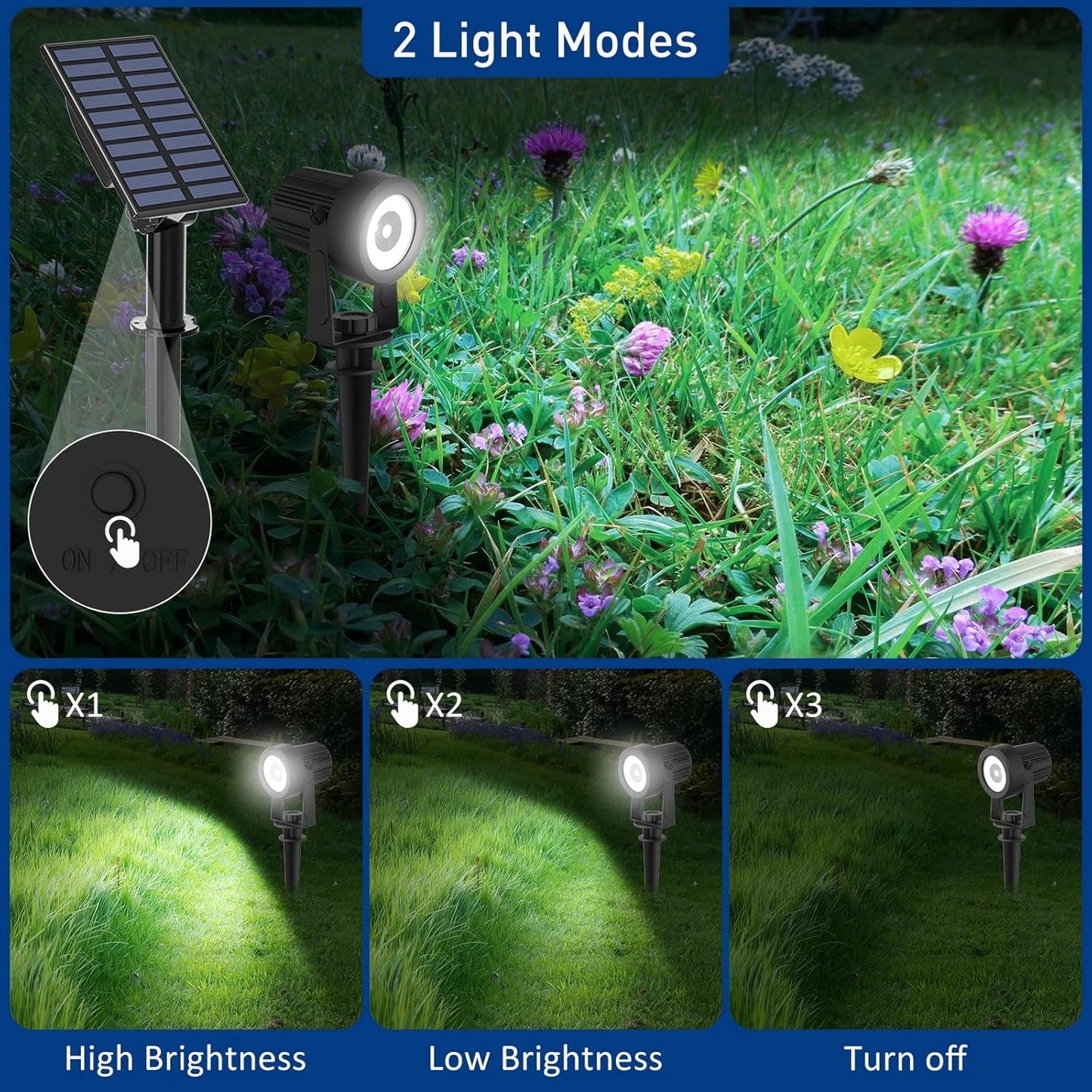 T-SUNUS Solar Garden Spot Lights, LED Solar Landscape Light Outdoor IP65 Waterproof 9.8ft Cable, Separated Solar Panel, Auto ON/Off for Garden, Driveway, Pathway, Pool Area (White 6000K)