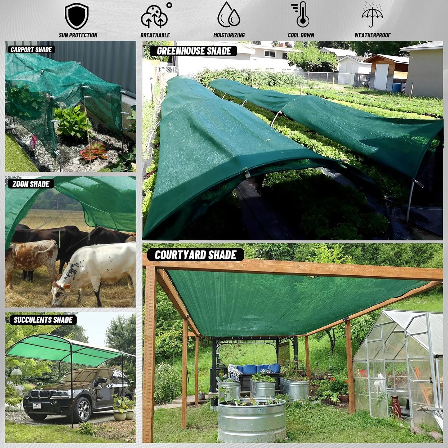 Cool Area 40% 10x12ft Sunblock Shade Cloth Cover Mesh UV Resistant Net for Garden Flower Plant Greenhouse, Green