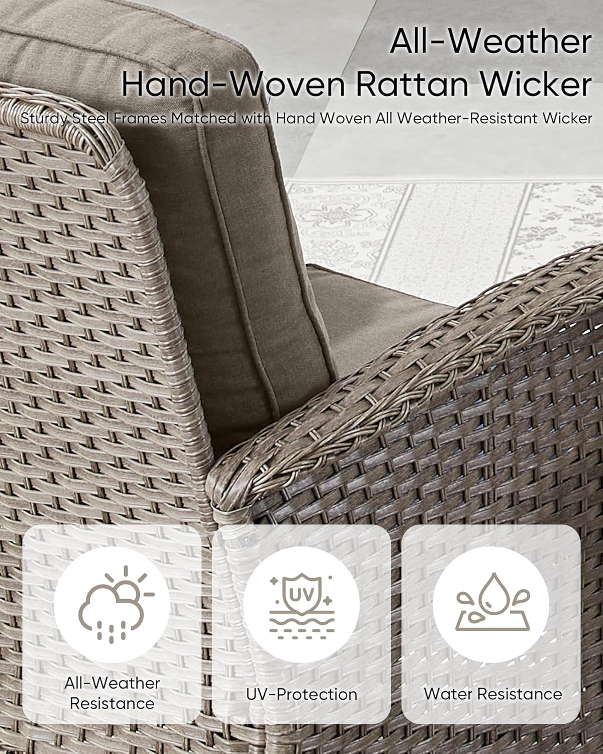 HUMMUH 7 Pieces Wicker Patio Conversation Set Outdoor Glider Loveseat with Patio Swivel Rocking Chairs Outdoor Patio Set for Deck Lawn Porch Balcony Poolside-Grey/Grey