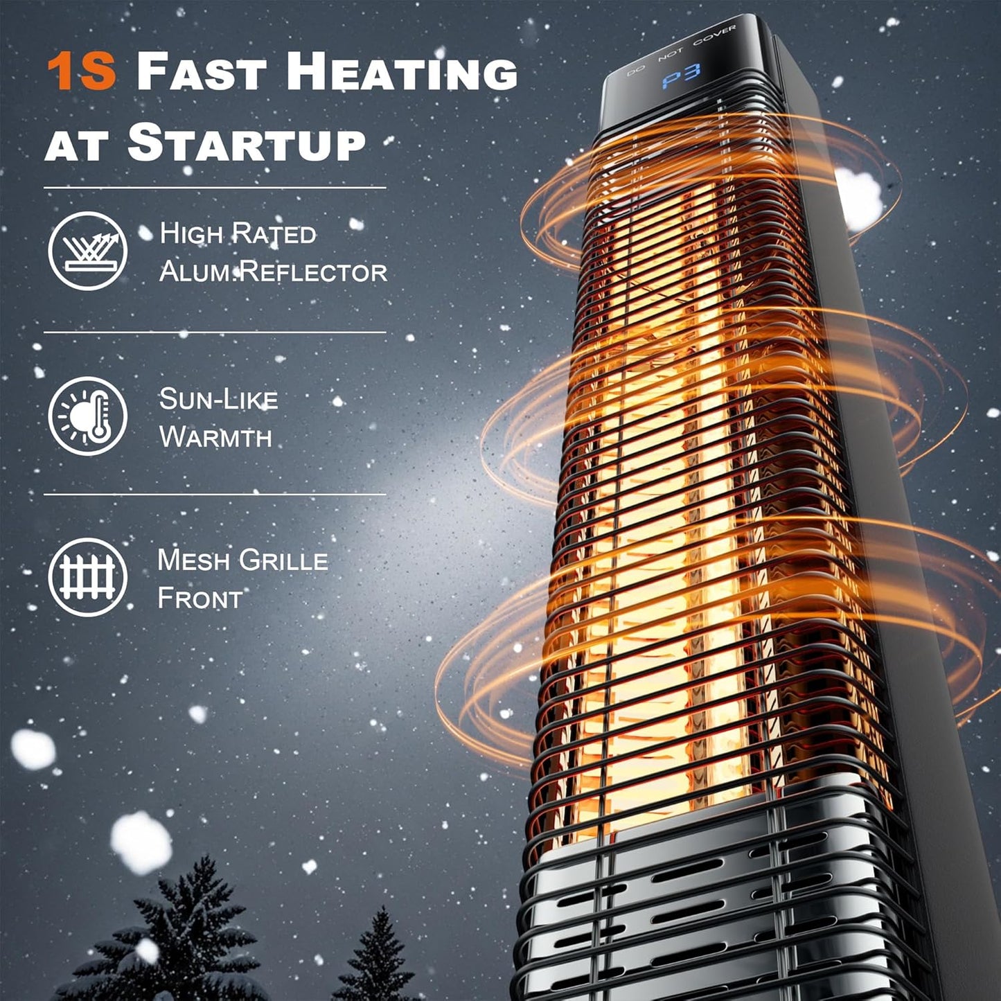 Patio Heater for Outdoor,1500W Electric Infrared Radiant Heaters with Remote for Garage Bedroom Backyard, Room Space Heater with 24H Timer,3 Heat Settings,Tip-over Protection for Indoor, 25"