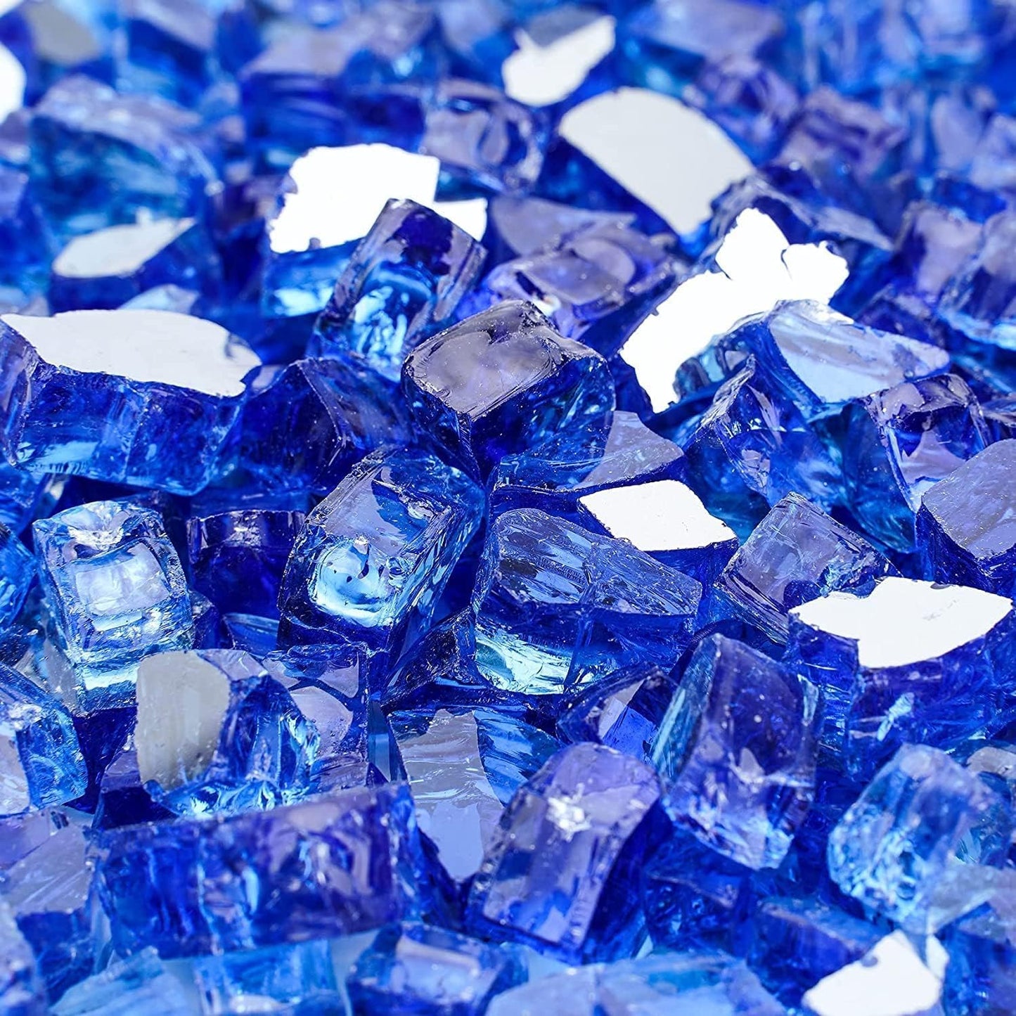Mr. Fireglass 10 Pounds Fire Glass - 1/2 Inch High Luster Reflective Tempered Glass Rocks for Fireplace Fire Pit Table and Landscaping, Cobalt Blue