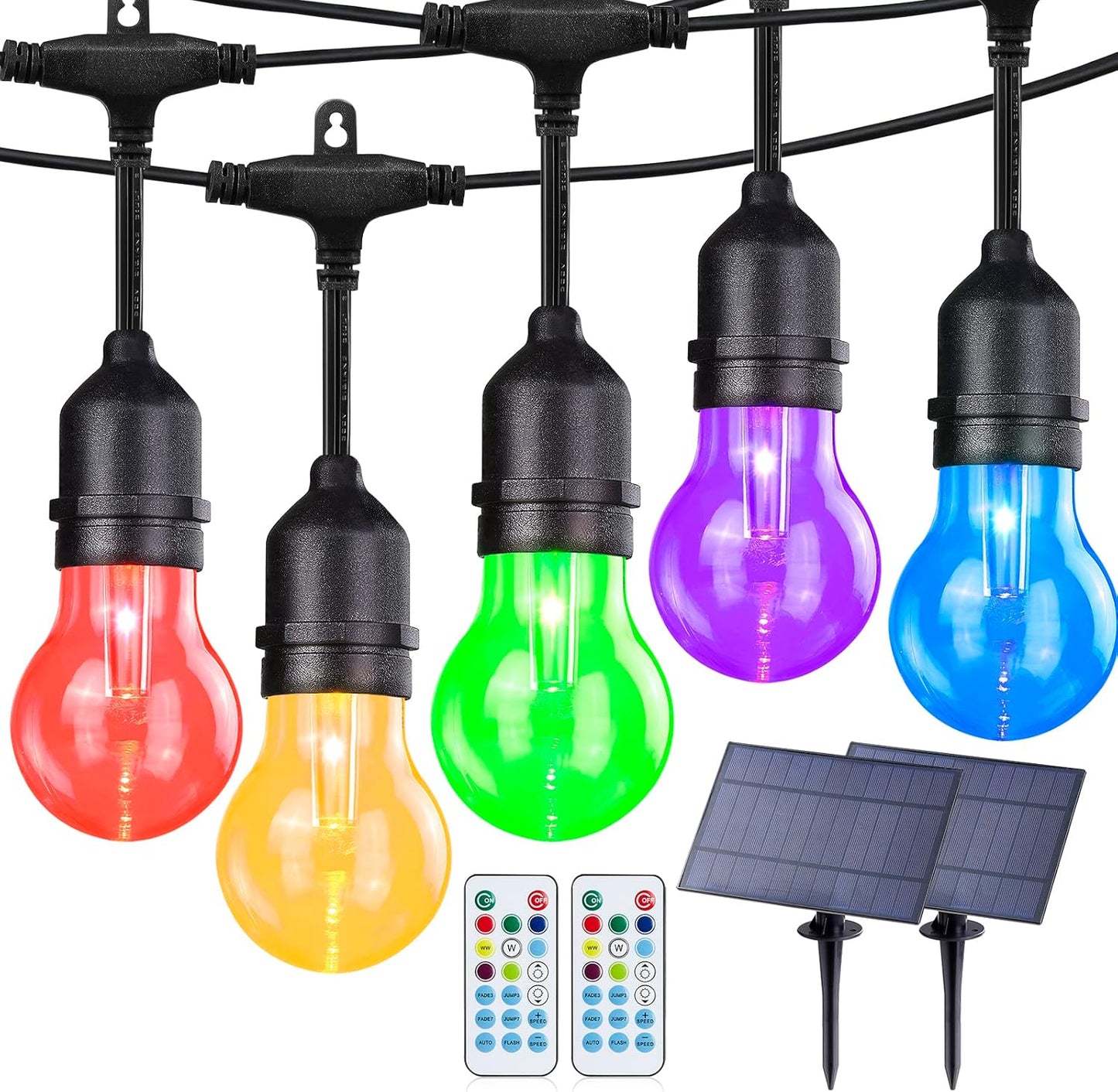 Auroraworld Outdoor String Lights RGB, 96FT Dimmable Patio String Lights with Shatterproof Edison Bulbs, Remote, Commercial Lights for Cafe,Yard, Party