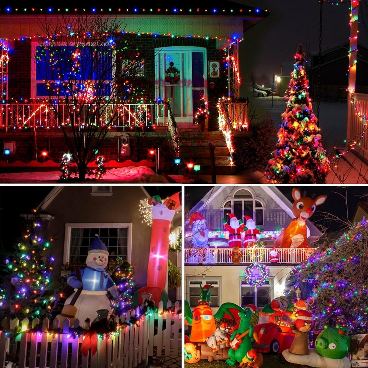 Solar Christmas Lights, 2 Pack Super Bright 90FT 160 LED Solar String Lights, 8 Lighting Modes Outdoor Waterproof Green Wire Twinkle Light for Xmas Garden Decorations (Multi-Colored)