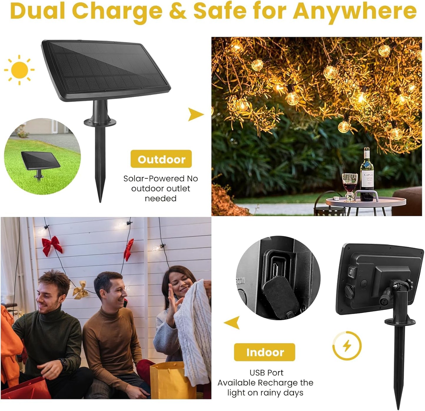 300FT Solar String Lights Outdoor Waterproof with Remote,G40 Solar Powered String Lights with 60+3 LED Shatterproof Bulbs, Dimmable Solar Patio Hanging Lights for Outside Backyard Party