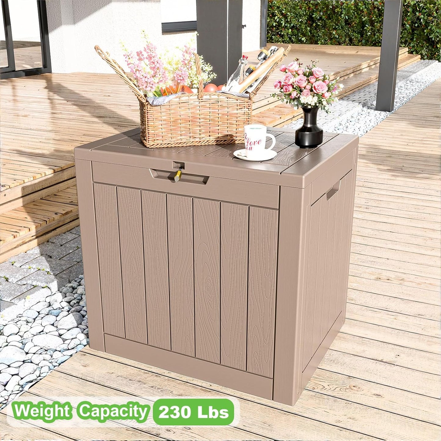 31 Gallon Waterproof Outdoor Storage Box,Resin Deck Box,Lockable Outside Storage Box Container for Patio Furniure,Garden Tools (31 Gallon,Grey)