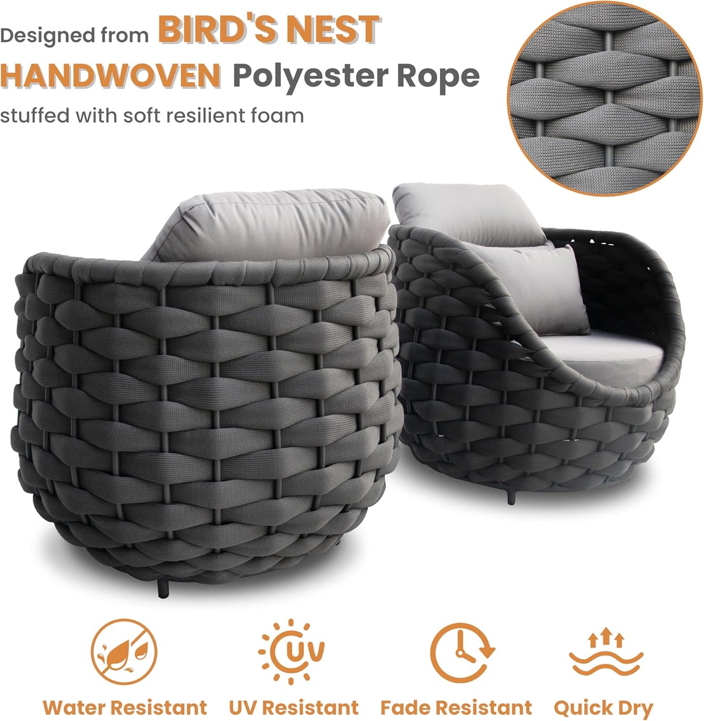 Metal Outdoor Conversation Sets: 6-Piece Aluminum Patio Furniture Set - Woven Rope Porch Sofa Set w/Coffee Table Cushions - Assembled Modern Lounge Couch for Deck Garden Yard Pool Hotel Resort