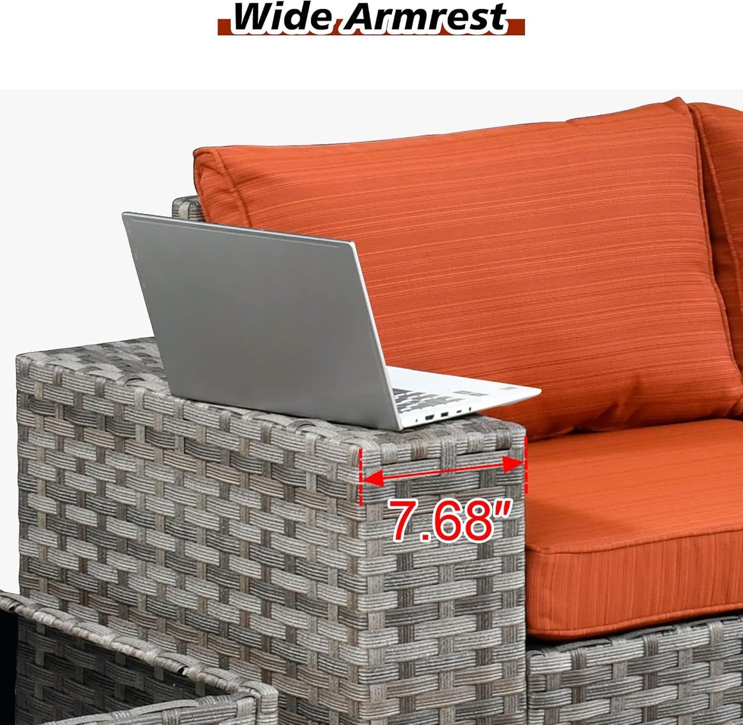 HOOOWOOO 13 Piece Modular Patio Outdoor Sectional Furniture Set with Gas Propane Fire Pit Table,Wicker Conversation Sofa Set,Out Door Couch Set with Wide Arm Outside(Orange Red)