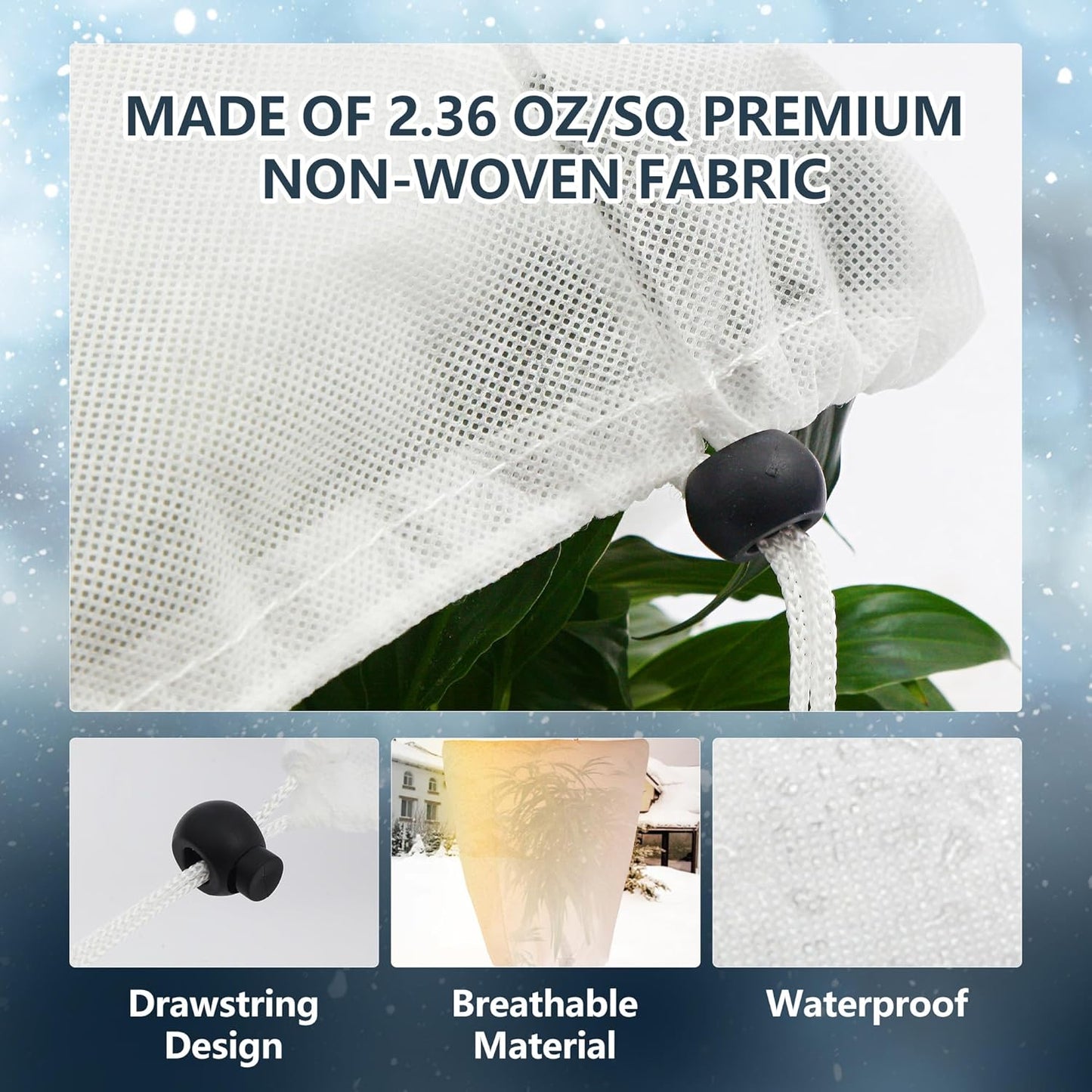 8 Pack Plant Covers Freeze Protection for Winter, 47.2"×31.5" Frost Cloths for Outdoor Plants Cold Weather Blankets with Drawstrings